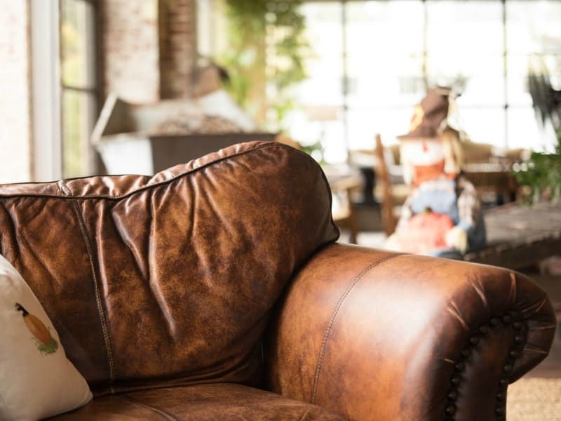 brown leather sofa in the interior