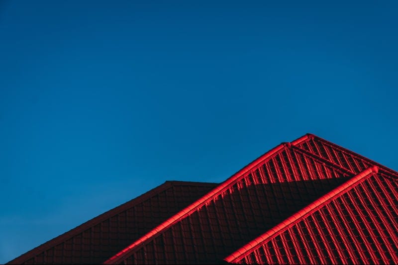 red rooftops and blue sky