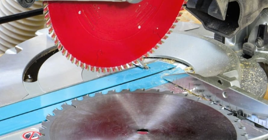 2 red and white Miter Saw Blades
