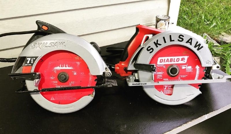 2 red circular saws